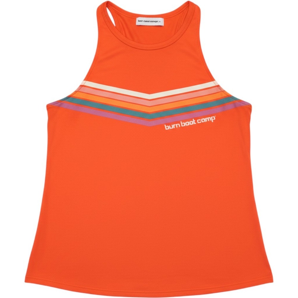 Burn Boot Camp Tank Top Womens Small Orange Retro Chevron Stripe Graphic Gym